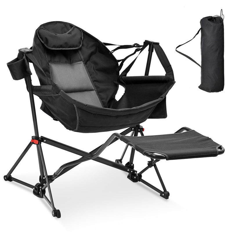 ANIFOX AINFOX FOLDABLE PORTABLE ROCKING CAMPING CHAIRS WITH FOOTREST - BLACK - Like New