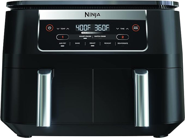 Ninja DZ090 Foodi 6 Quart 5-in-1 DualZone 2-Basket Air Fryer 2 Baskets - Black Like New