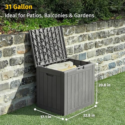EAST OAK OUTDOOR STORAGE BOX 31 GALLON DECK BOX USE EO-DB22013 - GRAY - Like New