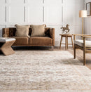 RUGS USA MEENA FADING GARDEN WASHABLE RUG, RUNNER STYLE, 2'6" X 8' - BEIGE - Like New