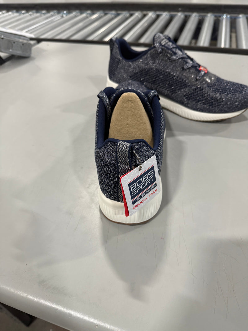 SKECHERS BOBS SPORTS SPARKLE KNIT LACE-UP SNEAKERS - SIZE: WOMEN 11 - NAVY - Brand New