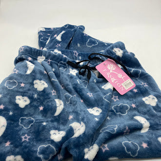 FASHION EXTRA SOFT FLEECE PAJAMAS PANTS - SIZE: WOMEN L/XL - BLUE CLOUDS/STARS - Brand New