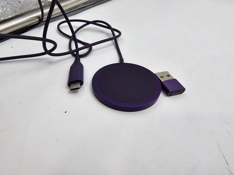 Generic Magnetic Wireless Charger, MagSafe, iPhone + Airpods, YW100A - PURPLE Like New