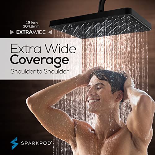 SparkPod 12" Black Rain Shower Head - Ceiling or Wall Mount - Midnight Black - Like New
