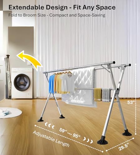 ANJIYP 95 INCHES CLOTHES DRYING RACK WINDPROOF - SILVER - Like New