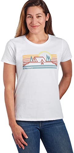 MARMOT WOMEN'S LOGO T-SHIRTS - PRINTED GRAPHIC ON COTTON TEE Silver/Red S - Brand New