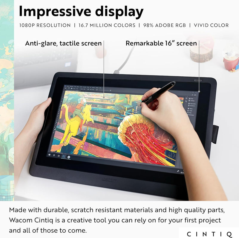 Wacom - Cintiq 16 Creative Pen Display Drawing Tablet DTK1660K0A - Black - Like New