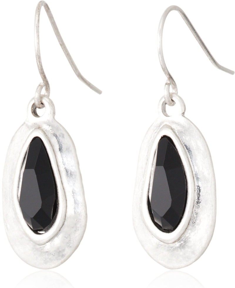 SE0414 THE SAK BLACK STONE SMALL DROP EARRINGS - BLACK/SILVER - Brand New
