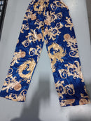 ARWSER WOMEN'S SILK SATIN PAJAMAS 4 PCS FLORAL SILKY SETS SLEEPWEAR - BLUE/GOLD - Like New