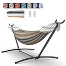 EVERYFUN DOUBLE HAMMOCK WITH SPACE-SAVING STEEL STAND 2P WT 600LB - DC COFFEE - Like New