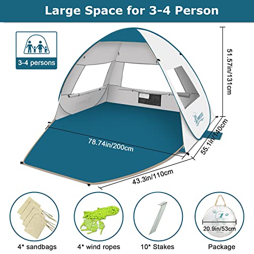 COMMOUDS LARGE POP UP BEACH TENT & UMBRELLA AUTOMATIC SUN SHELTER - SILVER - Like New