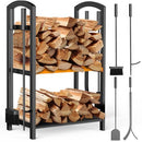 MEOLIGR FIREWOOD RACK INDOOR DOUBLE-LAYER FIREPLACE TOOLS SET BLACK/ORANGE - Like New