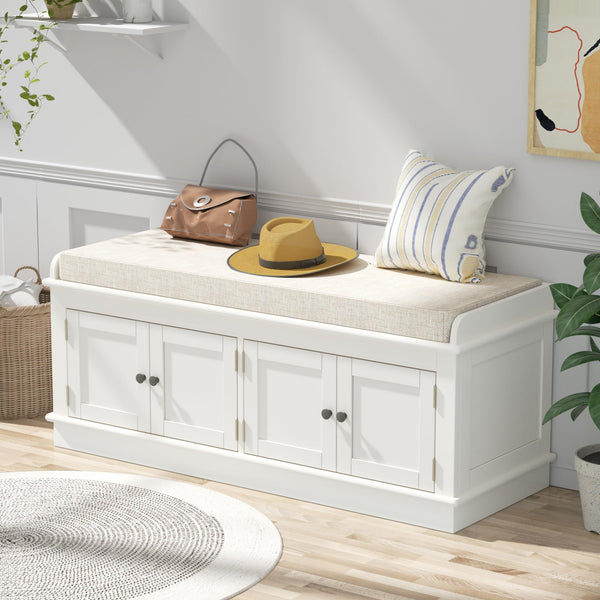 349A005291-KD MODCART STORAGE BENCH W/4 DOORS AND ADJUSTABLE SHELVES - WHITE - Like New