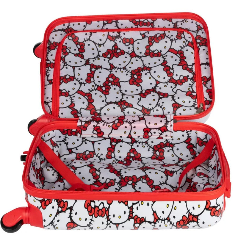 HELLO KITTY HARDSIDE CARRY ON SPINNER SUITCASE - RED/WHITE - Like New