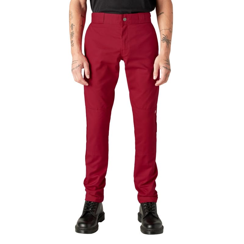 DICKIES MEN'S SKINNY STRAIGHT DOUBLE KNEE WORK PANT - SIZE 40X32 - RED - Brand New