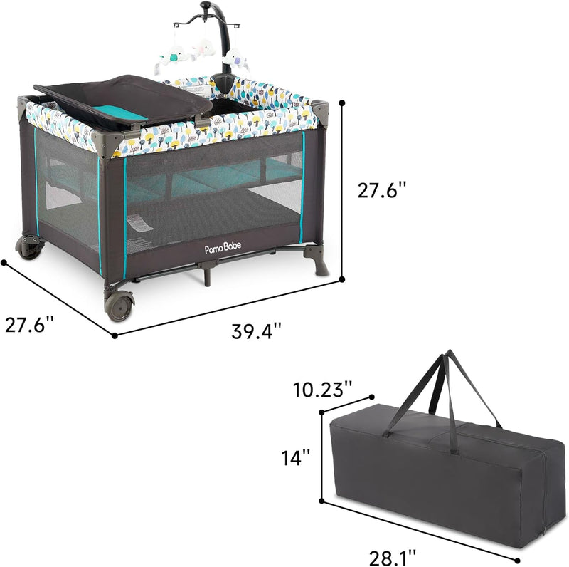 PAMO BABE PORTABLE CRIB FOR , PORTABLE PLAYPEN WITH DETACHABLE BASSINET - BLUE - Like New