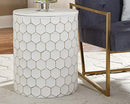 SIGNATURE DESIGN BY ASHLEY POLLY GEOMETRIC HONEYCOMB STOOL OR TABLE - WHITE - Like New