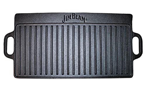 Jim Beam Pre Seasoned Heavy Duty Construction Double Sided Cast Iron Griddle - Like New