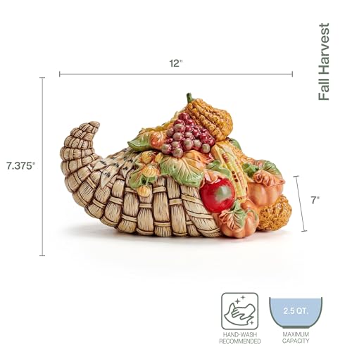 Fitz and Floyd Fall Harvest Cornucopia Cookie Jar Ceramic Figurine, 12 inch - Like New