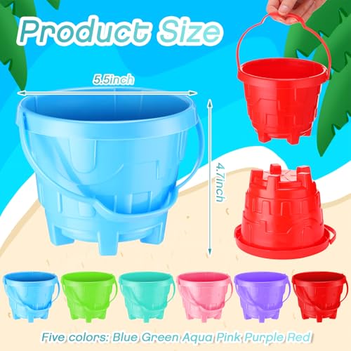 DIDAEY Beach Sand Buckets With Castle Design - Party Pack-6 Colors, 30 Pieces - Like New