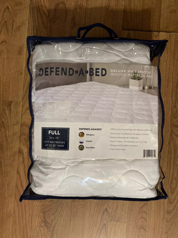 CLASSIC BRANDS DEFEND-A-BED DELUXE QUILTED MATTRESS PROTECTOR FULL - WHITE - Brand New
