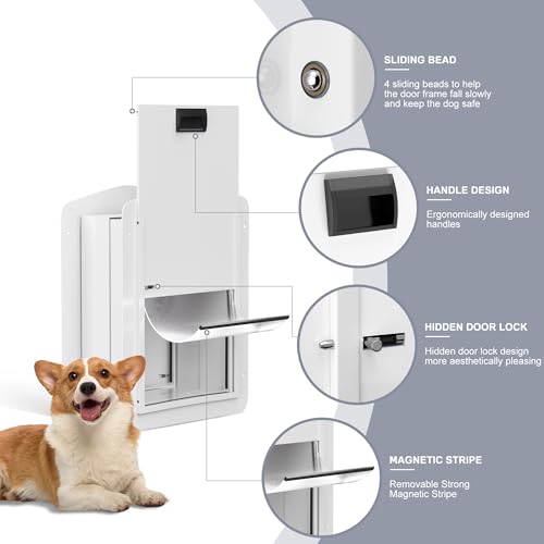 AUTOFEEDOG DOUBLE-FLAP PET DOOR FOR WALL AND DOOR CLOSING PANEL LOCK - WHITE - Like New