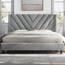 YAHEETECH UPHOLSTERED PLATFORM BED FRAME WOODEN SLAT SUPPORT QUEEN - LIGHT GRAY - Like New