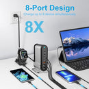 DENGWENQIANG USB C Fast Charging Station Hub 285W-8 Port Desktop 559 - Silver - Like New