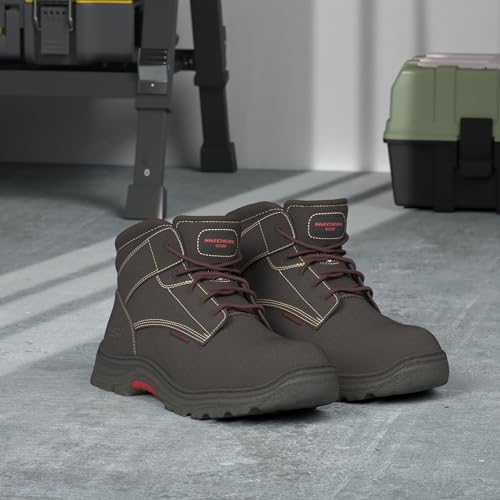 SKECHERS MEN'S BURGIN-TARLAC INDUSTRIAL BOOT, WIDE WIDTH - SIZE 12W - BROWN - Brand New