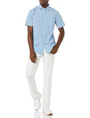 AMAZON ESSENTIALS MEN'S SLIM-FIT SHORT-SLEEVE POPLIN SHIRT LIGHT BLUE GINGHAM - Brand New