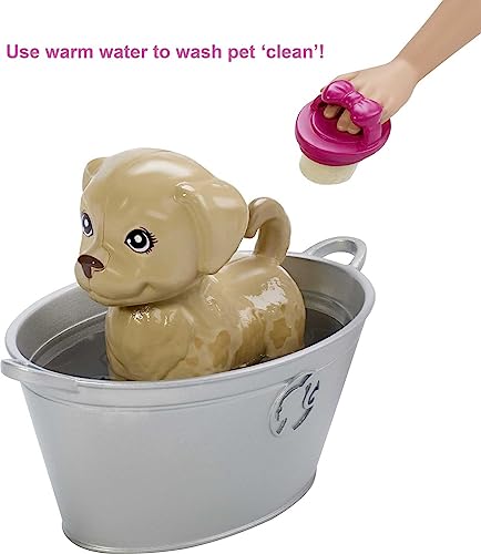 Barbie Play 'n' Wash Pets Playset with 3 Color-Change Animals FXH11 - Blonde - Like New