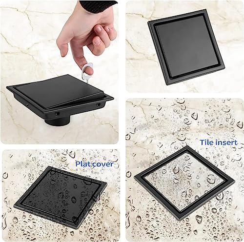 Efd-B-Y15 6 Inch Square Shower Drain FLANGE REVERSIBLE 2-IN-1 COVER - BLACK - Like New