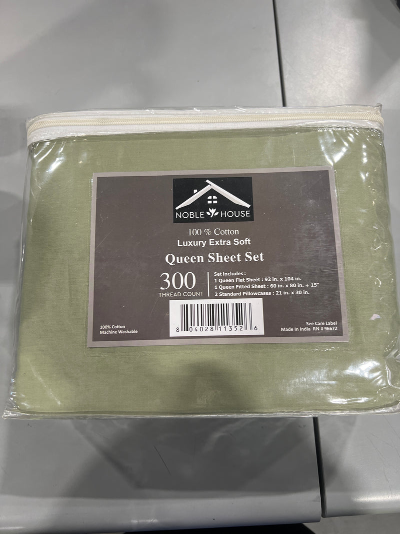 NOBLE HOUSE QUEEN 300 THREAD COUNT SHEET SET - GREEN - Like New
