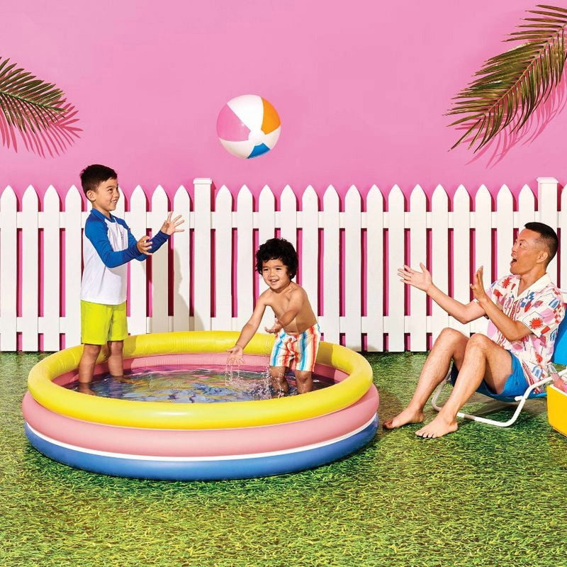 SUN SQUAD 3 RING POOL 105 GAL ROUND KIDDIE POOL - YELLOW/PINK/NAVY - Like New