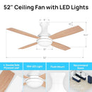 CONSCIOT 52 INCH FLUSH MOUNT MODERN LOW PROFILE CEILING FAN - LIGHT YELLOW - Like New