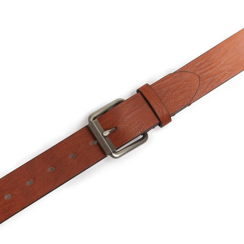 GIORGIO BRUTINI RUGGED LEATHER CASUAL BELT, SIZE M - COGNAC BROWN/BRUSHED NICKLE - Brand New