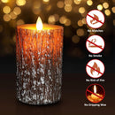 JOSU LED Flameless LED Candles, Remote, 4" 5" 6" (Set of 3) - Pine Bark Effect Like New