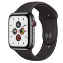 APPLE WATCH 5 GPS CELLULAR 44MM STAINLESS STEEL CASE BLACK SPORT BAND STAINLESS - Like New