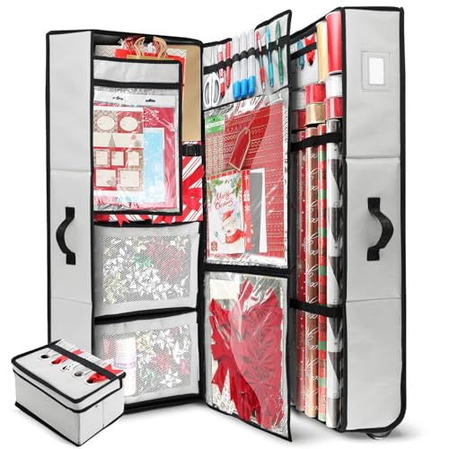 HEARTH & HARBOR WRAPPING PAPER STORAGE CONTAINER, INTERIOR POCKETS - SILVER XL - Like New