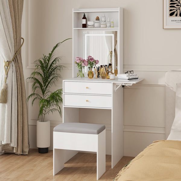 ARTETHYS Small Vanity Desk Set with 3 Adjustable Lighted Mirror - Scratch & Dent