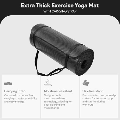 BalanceFrom Exercise Yoga Mat Home Workout, 1” Thick, Optional Blocks & Pad - Like New