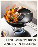 STACKBEAR CARBON STEEL WOK PAN - 11.8 INCH PRE-SEASONED FLAT BOTTOM CHINESE - Like New