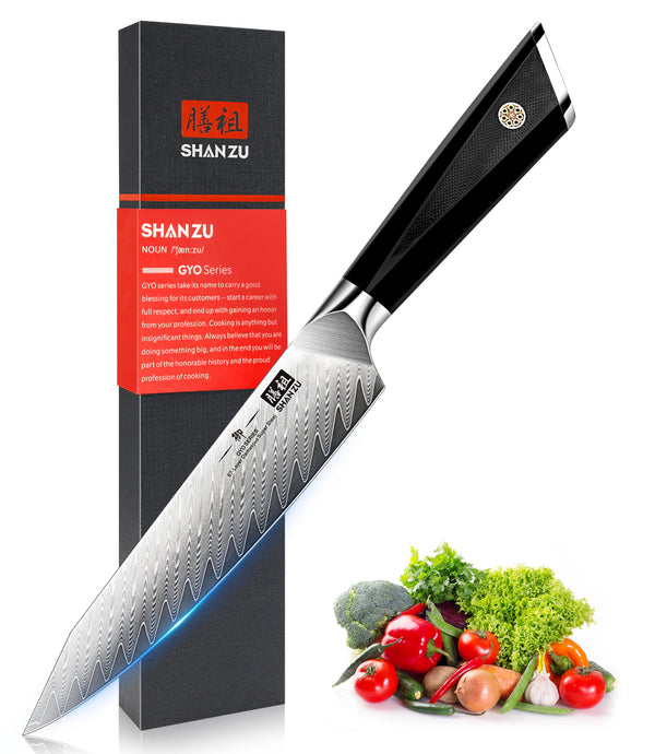 SHAN ZU DAMASKUS CHEF KNIFE 6" 67-LAYER JAPANESE STEEL 10CR15COMOV - G10 HANDLE - Like New