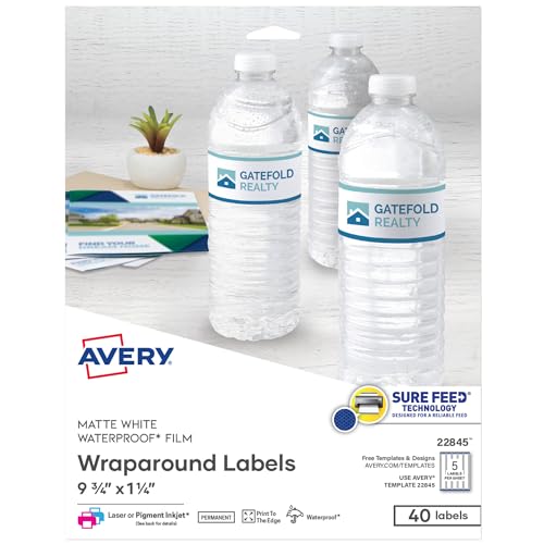 AVERY DURABLE WATERPROOF WRAPAROUND RECTANGLE LABELS, 1-1/4" X 9-3/4", NEW - Brand New