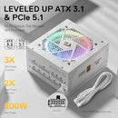REDRAGON 80+ GOLD 850 WATT POWER SUPPLY ATX 3.1 12VHPWR CABLE RGPS-850W - WHITE - Like New