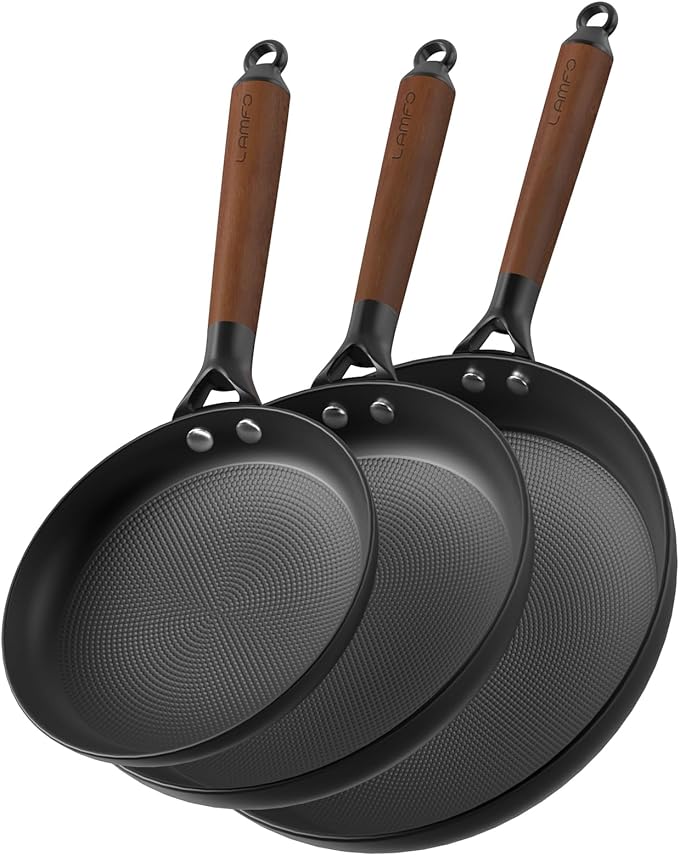 LAMFO Non Stick Frying Pans 3 Piece Cast Iron Pans 8Inch 10Inch 12Inch - Black Like New