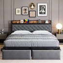 GARVEE KING GRAY METAL TUFTED PLATFORM BED STORAGE WITH HEADBOARD - GRAY - Like New