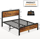 GARVEE 14" QUEEN METAL PLATFORM BED FRAME WOODEN HEADBOARD - VINTAGE BROWN - Like New
