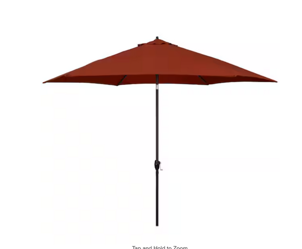 ASTELLA 11 FT ALUMINUM MARKET PATIO UMBRELLA CRANK LIFT PUSH-BUTTON TILT - BRICK - Like New