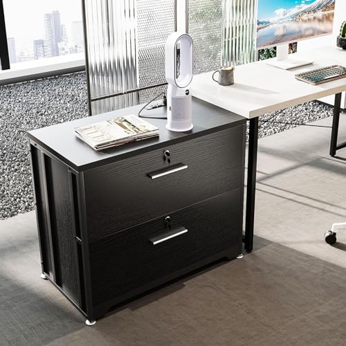 AODK FILE CABINET WITH CHARGING STATION - 2 DRAWER LEGAL/LETTER/A4 - BLACK - Like New